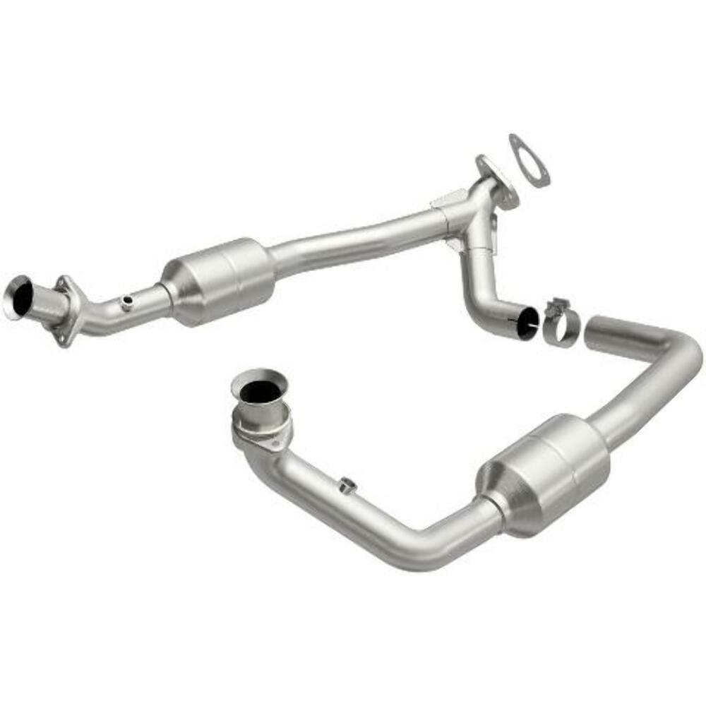 MagnaFlow direct-fit catalytic converter fits 2002 Ford E-350 Super Duty, 2002 Ford E-250 Econoline, and additional vehicles and 2002 Ford E-150 Ecoline Compliant stainless steel C