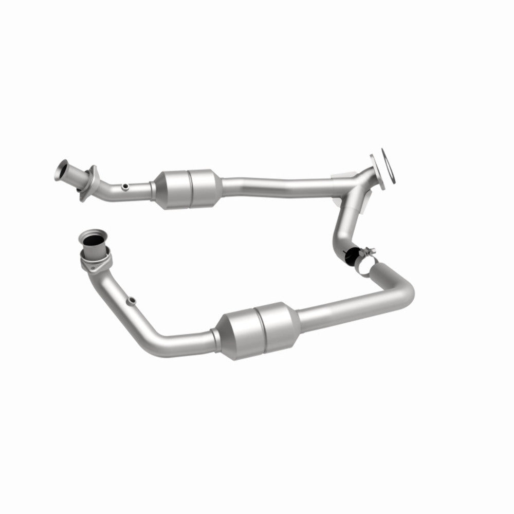 MagnaFlow direct-fit catalytic converter fits 2002 Ford E-350 Super Duty, 2002 Ford E-250 Econoline, and additional vehicles and 2002 Ford E-150 Ecoline Compliant stainless steel C