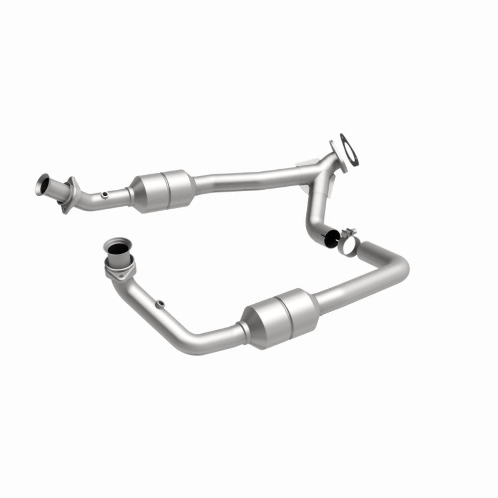 MagnaFlow direct-fit catalytic converter fits 2002 Ford E-350 Super Duty, 2002 Ford E-250 Econoline, and additional vehicles and 2002 Ford E-150 Ecoline Compliant stainless steel C
