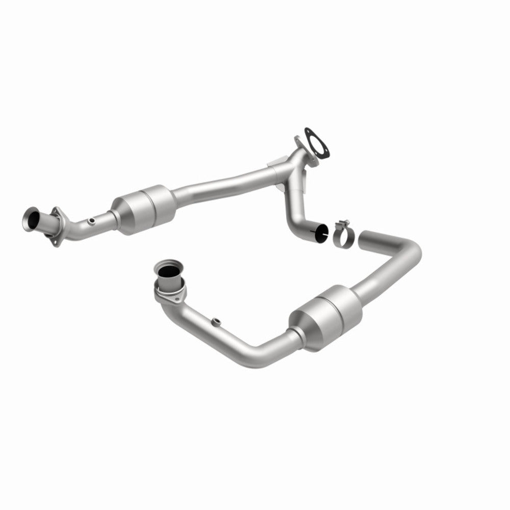 MagnaFlow direct-fit catalytic converter fits 2002 Ford E-350 Super Duty, 2002 Ford E-250 Econoline, and additional vehicles and 2002 Ford E-150 Ecoline Compliant stainless steel C