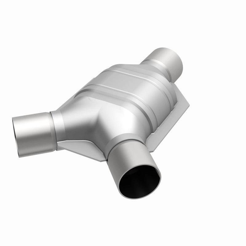 MagnaFlow universal catalytic converter driver side 2 inch inlet 2.25 inch outlet stainless steel CARB compliant 557407