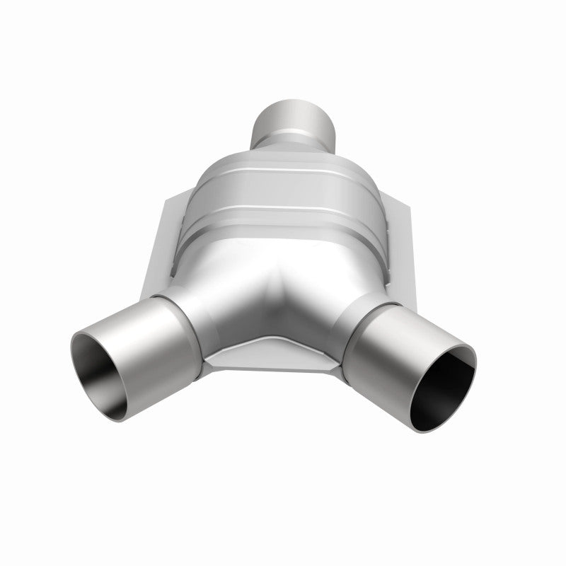 MagnaFlow universal catalytic converter driver side 2 inch inlet 2.25 inch outlet stainless steel CARB compliant 557407