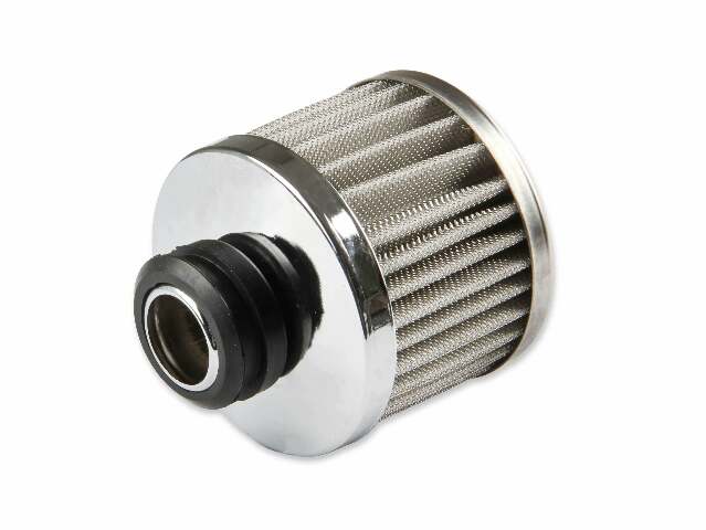 Mr. Gasket valve cover breather push in round steel/rubber chrome 2049G