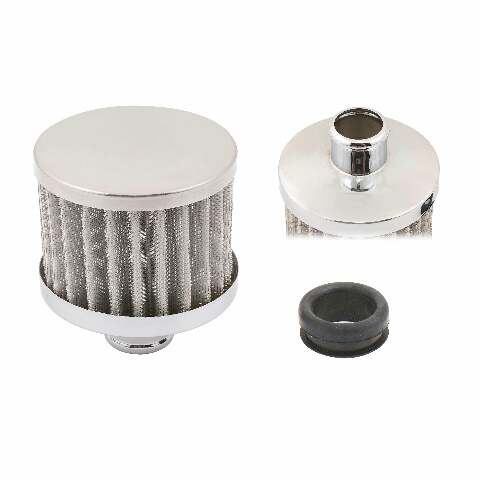 Mr. Gasket valve cover breather push in round steel/rubber chrome 2049G