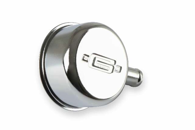 Mr. Gasket logo push in chrome valve cover breathers steel
