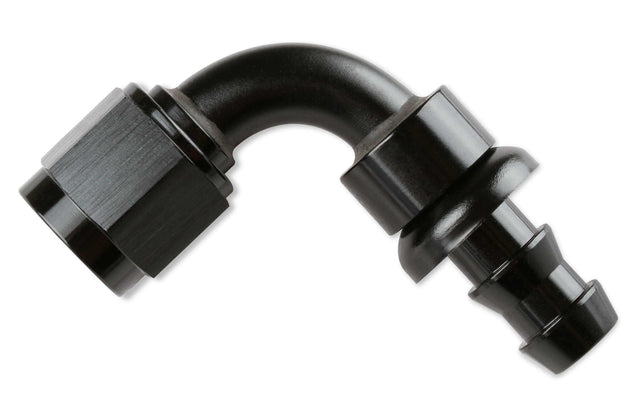 Mr. Gasket 6 AN 90 degree push on hose ends black BL aluminum 209006