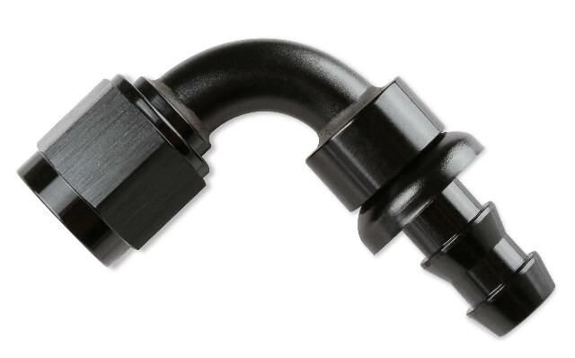 Mr. Gasket 10 AN 90 degree push on hose ends black BL aluminum 209010