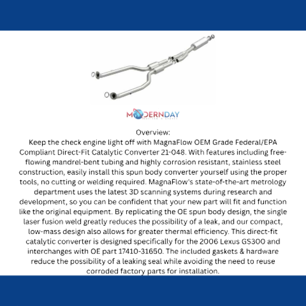 MagnaFlow direct-fit catalytic converter fits 2006 Lexus GS300 stainless steel CARB compliant