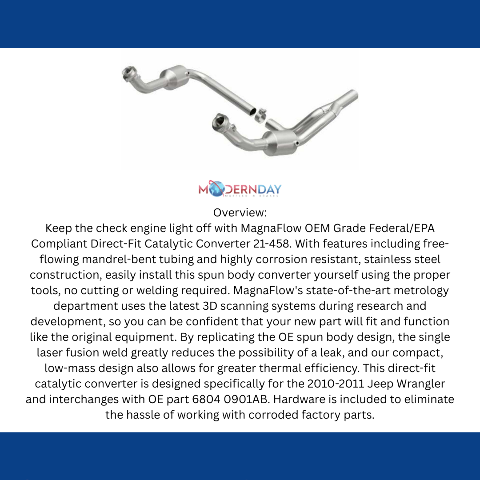 MagnaFlow direct-fit catalytic converter for 2010-2011 Jeep Wrangler stainless steel CARB compliant