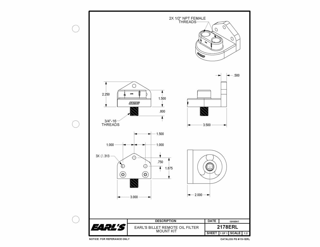 Earls Billet Remote Oil Filter Mount Kit - 2178ERL