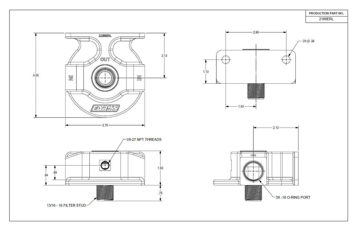 Earl's Billet Remote Oil Filter Mount - 2188ERL