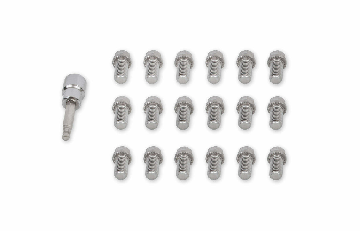 Mr. Gasket headlock locking header bolts 3/8 16 x 3/4 inch set of 16 Ford Chevy polished stainless steel 2231G