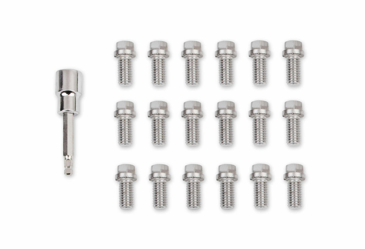 Mr. Gasket headlock locking header bolts 3/8 16 x 3/4 inch set of 16 Ford Chevy polished stainless steel 2231G