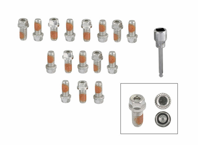 Mr. Gasket headlock locking header bolts 3/8 16 x 3/4 inch set of 16 Ford Chevy polished stainless steel 2231G