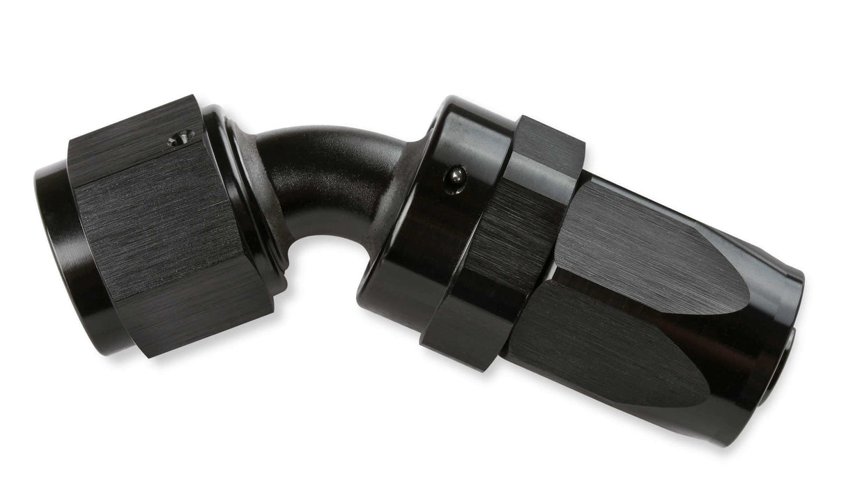 Mr. Gasket -6 AN 45 Degree Swivel Hose End - Black - 224506-BL
