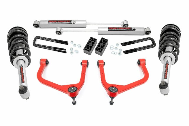 Fits GMC Sierra 1500 2WD/4WD (2019-2024) 3.5 Inch Lift Kit; N3 Struts; 22631RED