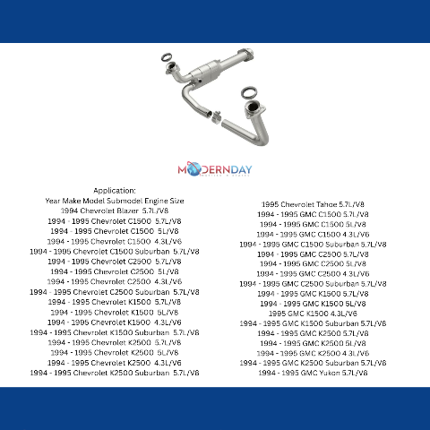 MagnaFlow direct-fit catalytic converter fits 1994-1995 Chevrolet C1500, Chevrolet K1500, and additional vehicles and 1994 Chevrolet GM Blazer stainless steel CARB compliant 23256