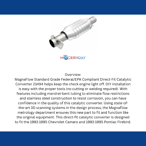 MagnaFlow direct-fit catalytic converter for 1993-1995 Chevy Camaro stainless steel Federal EPA compliant OBDII 23494