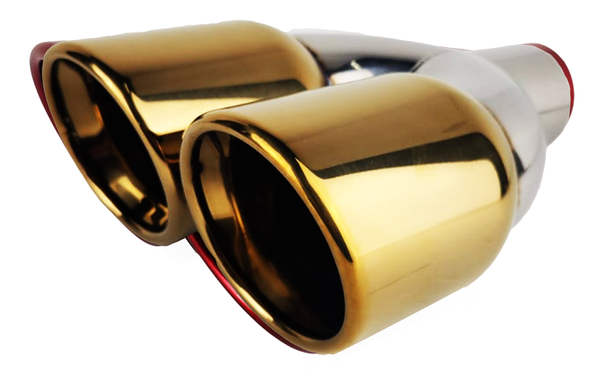 2.25" IDX3.5"X9" -Dual Double Wall Slant Cut Stainless Gold Exhaust Tip 2568GD