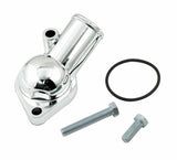 Mr. Gasket thermostat housing ; 45¡ fixed chrome zinc alloy for Chevy SBC/BBC polished 2661