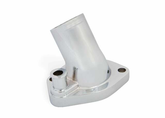Mr. Gasket thermostat housing ; 160° fixed chrome for Ford 260 351W SBF polished aluminum 2662
