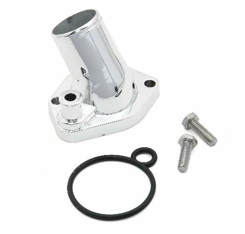 Mr. Gasket thermostat housing ; 160° fixed chrome for Ford 260 351W SBF polished aluminum 2662