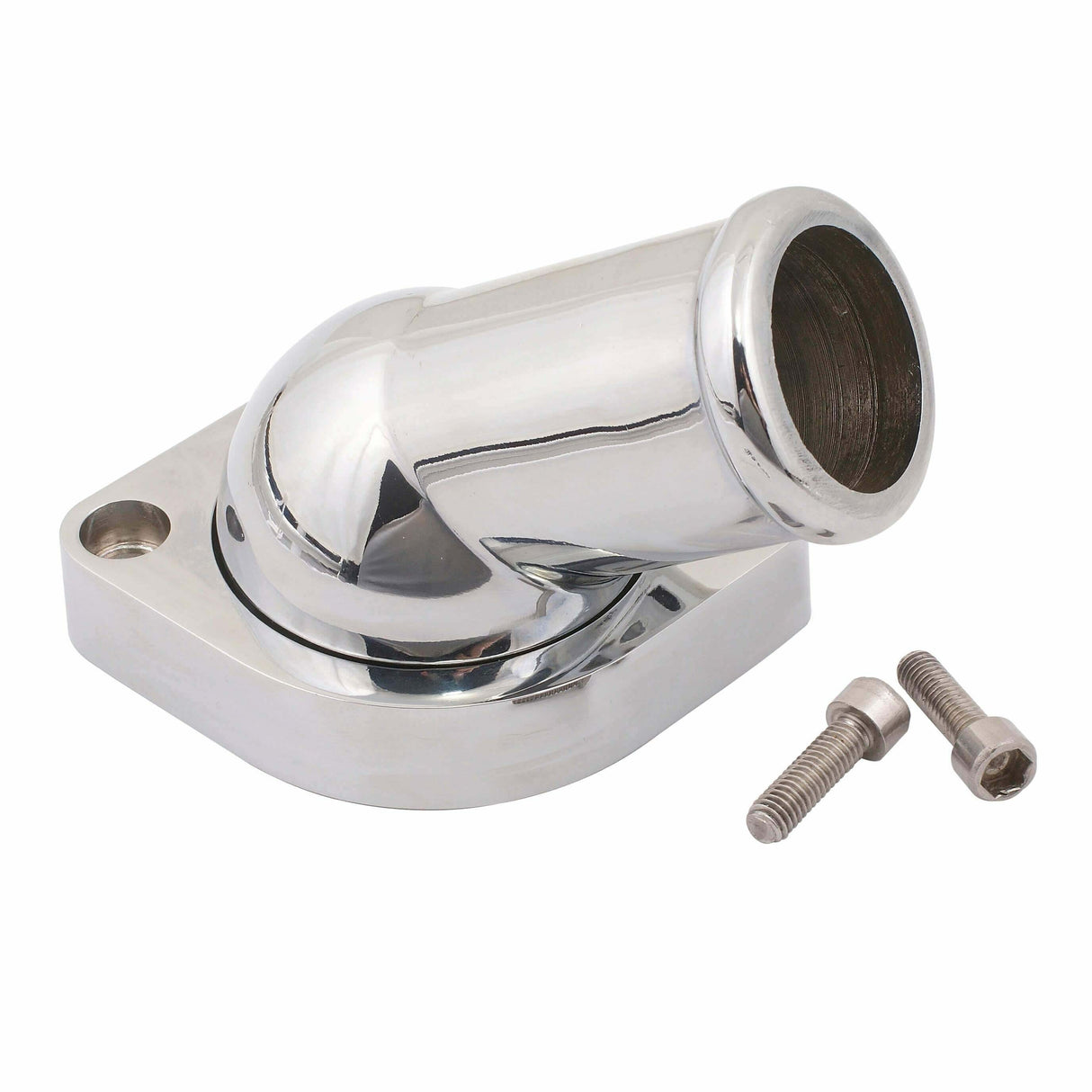 Mr. Gasket water neck swivel 30 degree angle chrome Chevy aluminum stainless steel 2670