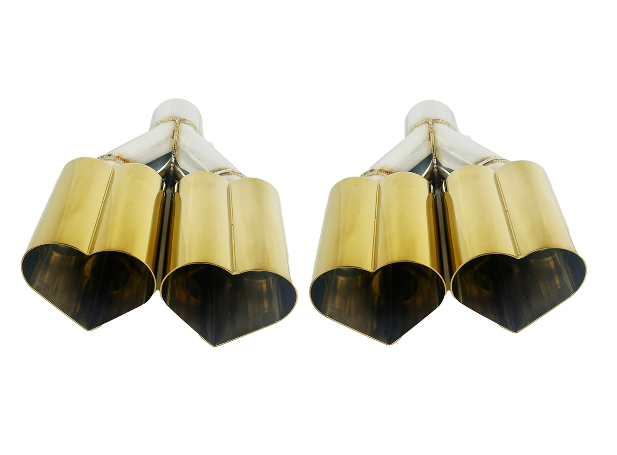t 3" ID/4" OUT/10" Dual Heart Shape Exhaust Tip Gold NT-HEART-2GD Mach Speed