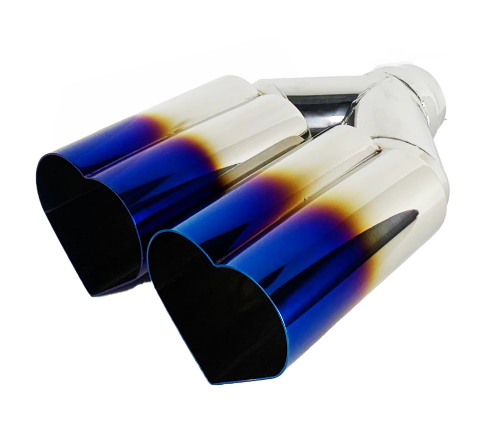 t 3" ID/4" OUT/12" Dual Heart Shape Exhaust Tip Blue Burnt Flame NT-HEART-2BL Mach Speed