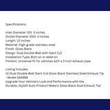 t 3" IDX4"X12" -Dual Double Wall Slant Cut S/S Gloss Black Exhaust Tip 1649BK Mach Speed