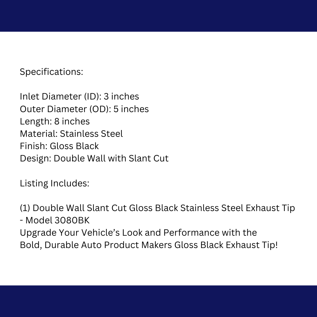 t 3" IDX5"X8" Double Wall Slant Cut Stainless Gloss Black Exhaust Tip 3080BK Mach Speed