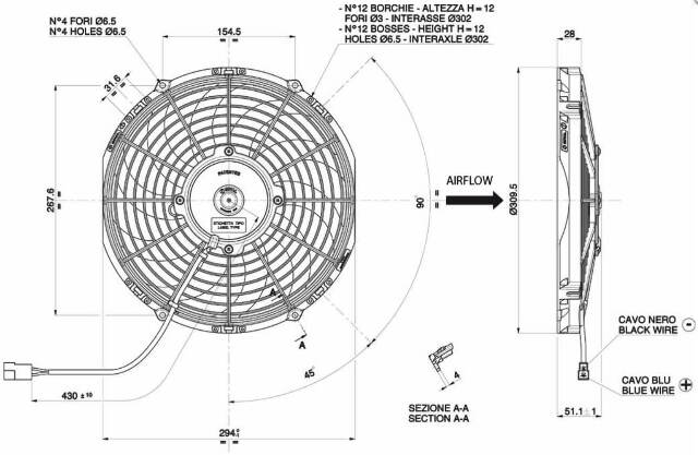 SPAL 11 inch low profile puller electric cooling fan 844 CFM curved blade 30100411