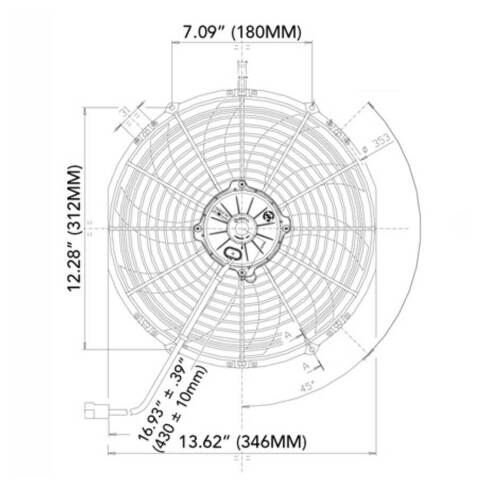 Spal Cooling Fan 30102044; High Performance Curved Blade 13 Single Electric