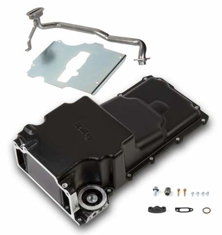 Holley GM LS Swap Oil Pan - Carbon Black Ceramic - additional front clearance - 302-2BK