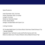 3" IDX5"X8" Double Wall Slant Cut Stainless Gloss Black Exhaust Tip 3080BK