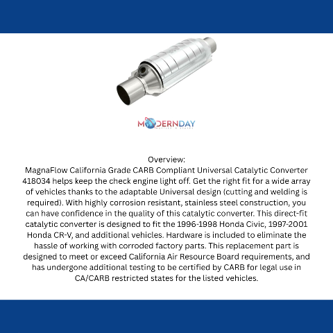 MagnaFlow universal catalytic converter stainless steel CARB compliant OBDII 418034