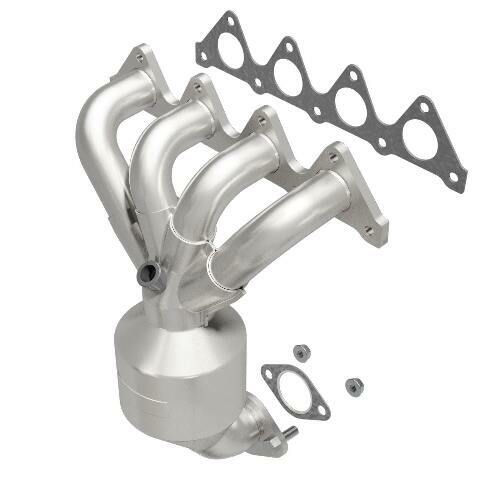 MagnaFlow direct-fit catalytic converter fits 2001-2005 Hyundai Accent and 2004-2005 Dodge Verna, this and 02 Hyundai Accent 1.6L stainless steel CARB compliant OBDII 49035