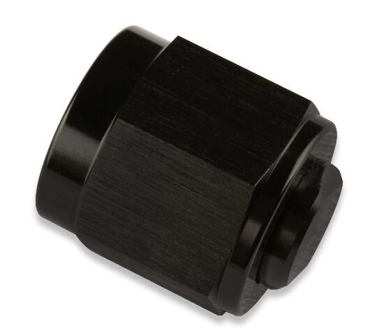 Mr. Gasket 6 AN caps (2) black BL aluminum 492906