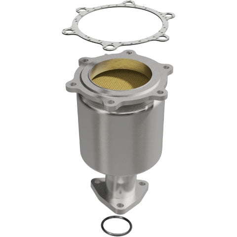 MagnaFlow direct-fit catalytic converter fits 1996-2004 Nissan Pathfinder and 1997-2003 INFINITI QX4, this and 2001-2004 Pathfinder driver side frt OE driver side stainless steel C