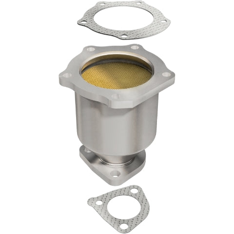 MagnaFlow direct-fit catalytic converter fits 1998-2001 Kia Sephia and 2000-2001 Kia Spectra, this and 1999-2001 Sephia/Spectra frt OE stainless steel CARB compliant OBDII 49323