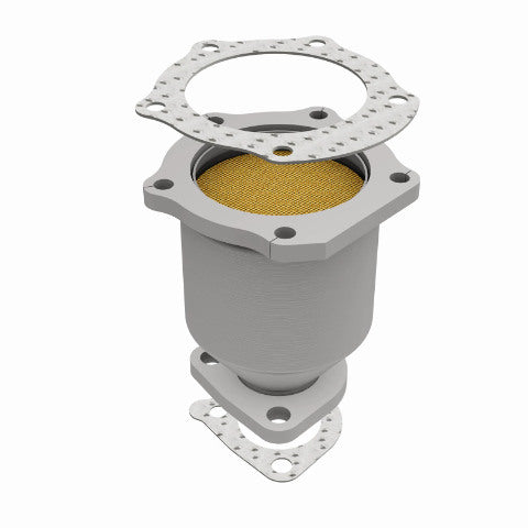 MagnaFlow direct-fit catalytic converter fits 1998-2001 Kia Sephia and 2000-2001 Kia Spectra, this and 1999-2001 Sephia/Spectra frt OE stainless steel CARB compliant OBDII 49323