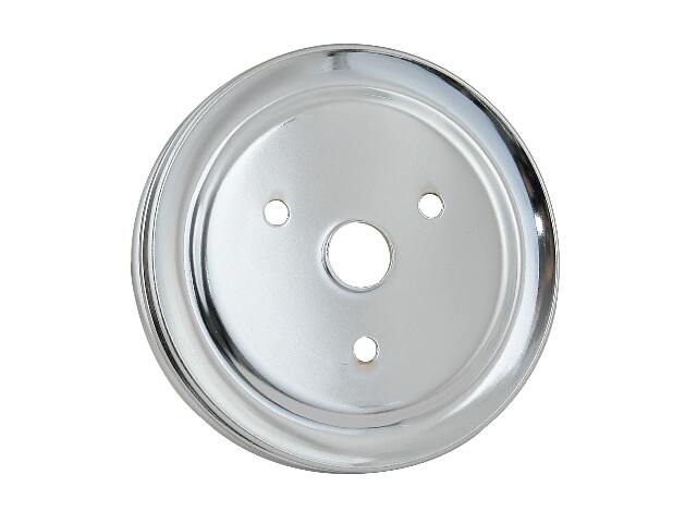 Mr. Gasket crankshaft pulley chrome double groove Chevy black polished steel 4973