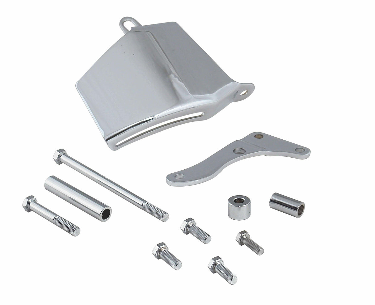 Mr. Gasket alternator bracket chrome fits 76 86 small block chevrolet with long water pump SBC Chevy steel 5170