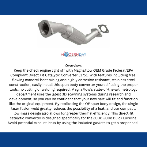 MagnaFlow direct-fit catalytic converter for 2007-2008 Buick 3.8L stainless steel CARB compliant OBDII 51751
