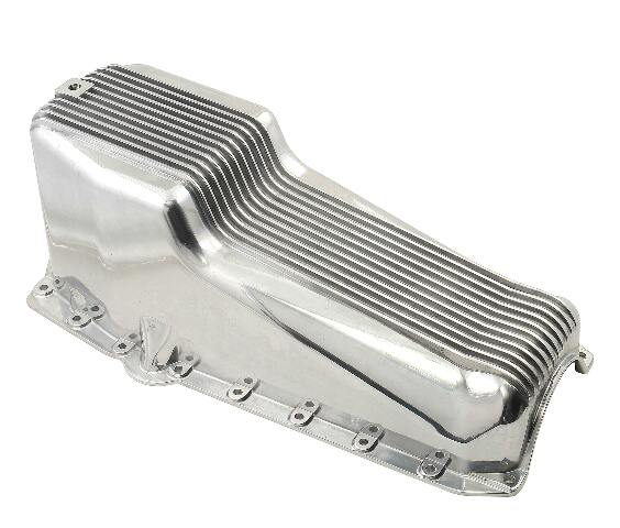 Mr. Gasket oil pan finned polished aluminum SBC Chevy 5415