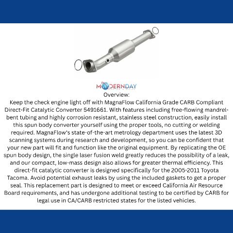 MagnaFlow direct-fit catalytic converter for 2005-2011 Toyota Tacoma 4.0L stainless steel CARB compliant 5491661
