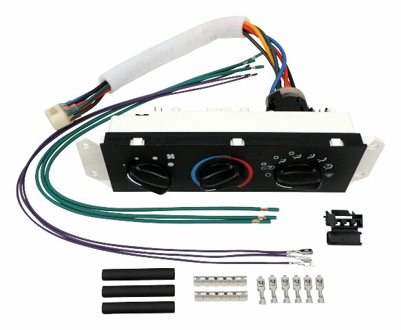 Fits 1999-2001 Jeep Wrangler TJ Wrangler w/ AC HVAC Control Module Panel; 55037473K black