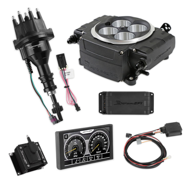 Holley EFI Sniper EFI 1954 Ford Club Sniper 2 EFI Bundle with HyperSpark Ignition System 550-511-5PX-SBF for Chevy black aluminum