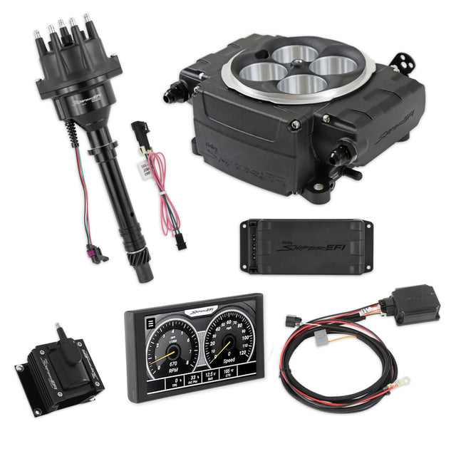 Holley EFI Sniper EFI 1958 Chevrolet Biscayne Sniper 2 EFI Bundle with HyperSpark Ignition System 550-511-5PX-SBC for Chevy Chevelle black aluminum