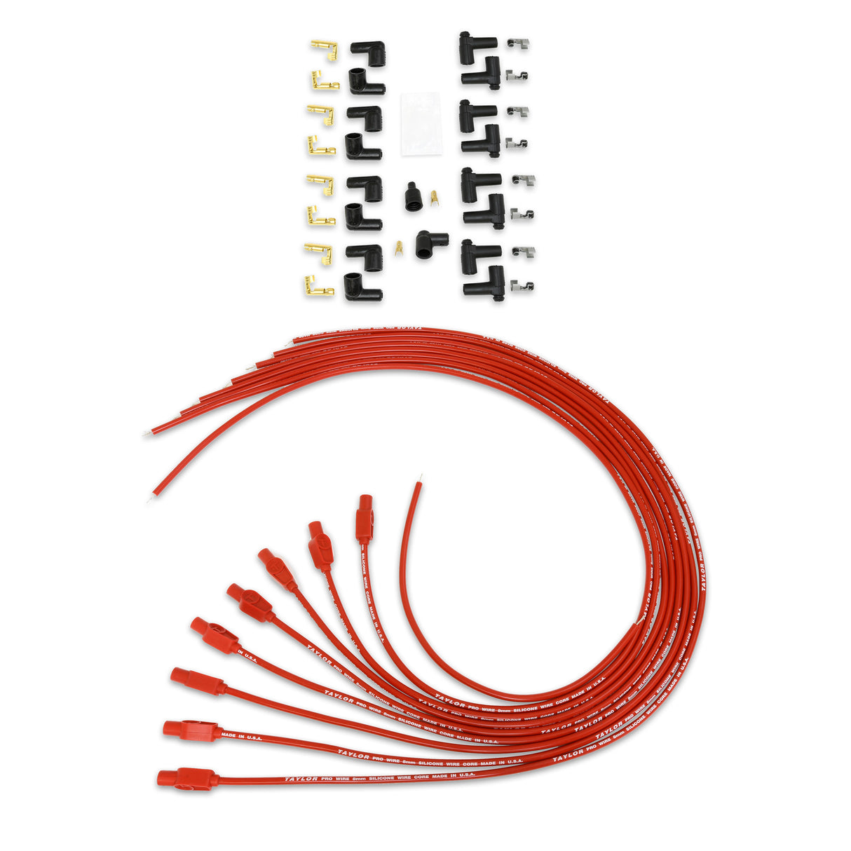 Spark Plug Wire Set Universal 8mm Silicone 180? 0 ohm/ft Prowire Solid Red 70264